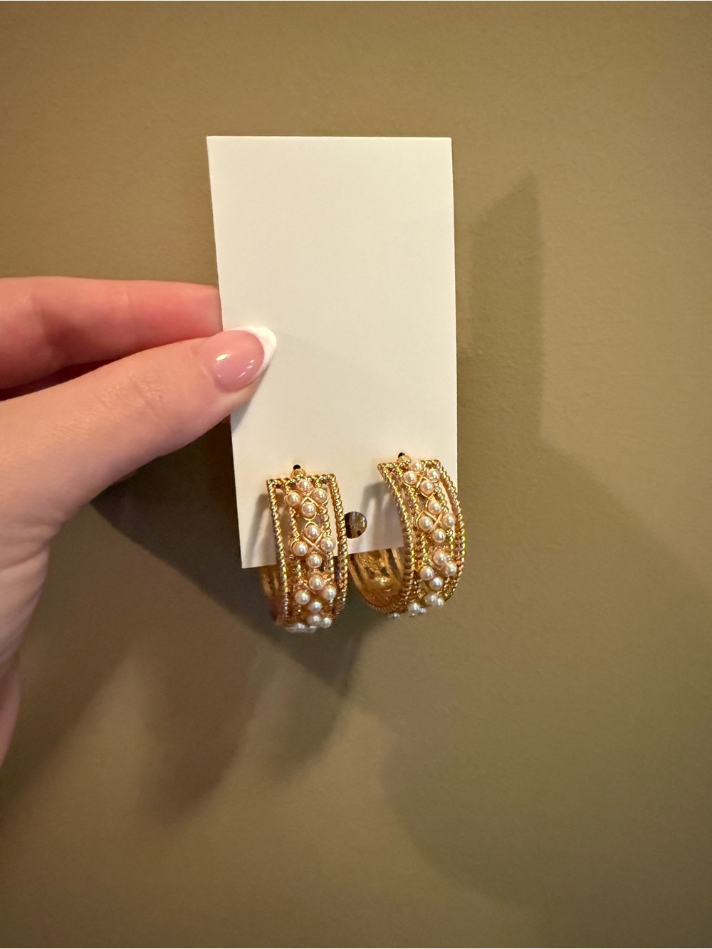 Gold Pearl-Accent Hoop Earrings - Women Jewelry